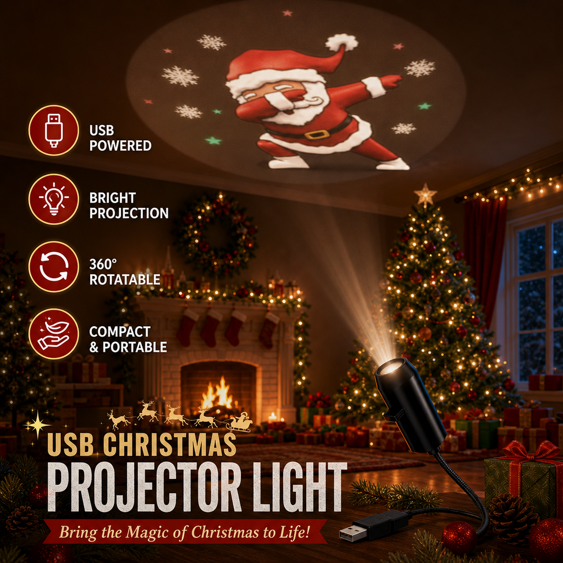 Compact USB Christmas projector