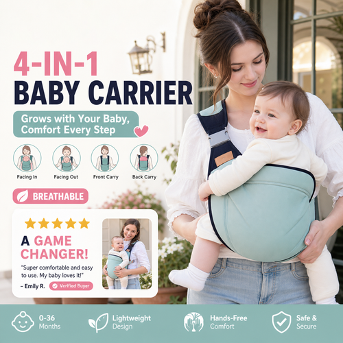 👶 4-in-1 Breathable Baby Carrier – 0–36M | Front & Back Carry | Hands-Free Comfort ✨