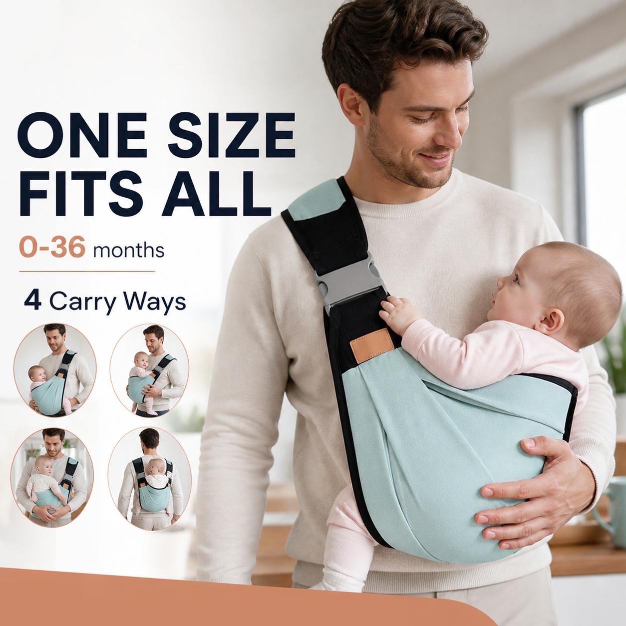 👶 4-in-1 Breathable Baby Carrier – 0–36M | Front & Back Carry | Hands-Free Comfort ✨