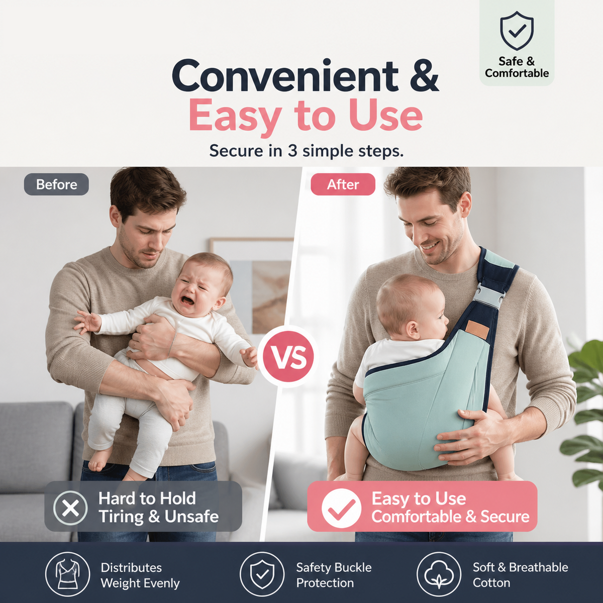👶 4-in-1 Breathable Baby Carrier – 0–36M | Front & Back Carry | Hands-Free Comfort ✨