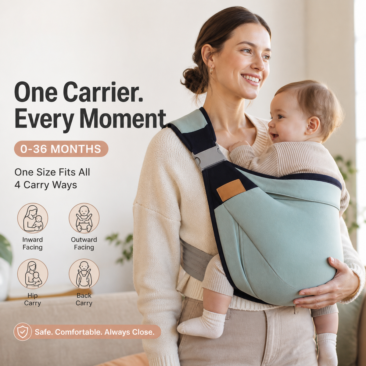 👶 4-in-1 Breathable Baby Carrier – 0–36M | Front & Back Carry | Hands-Free Comfort ✨