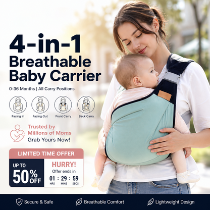 👶 4-in-1 Breathable Baby Carrier – 0–36M | Front & Back Carry | Hands-Free Comfort ✨