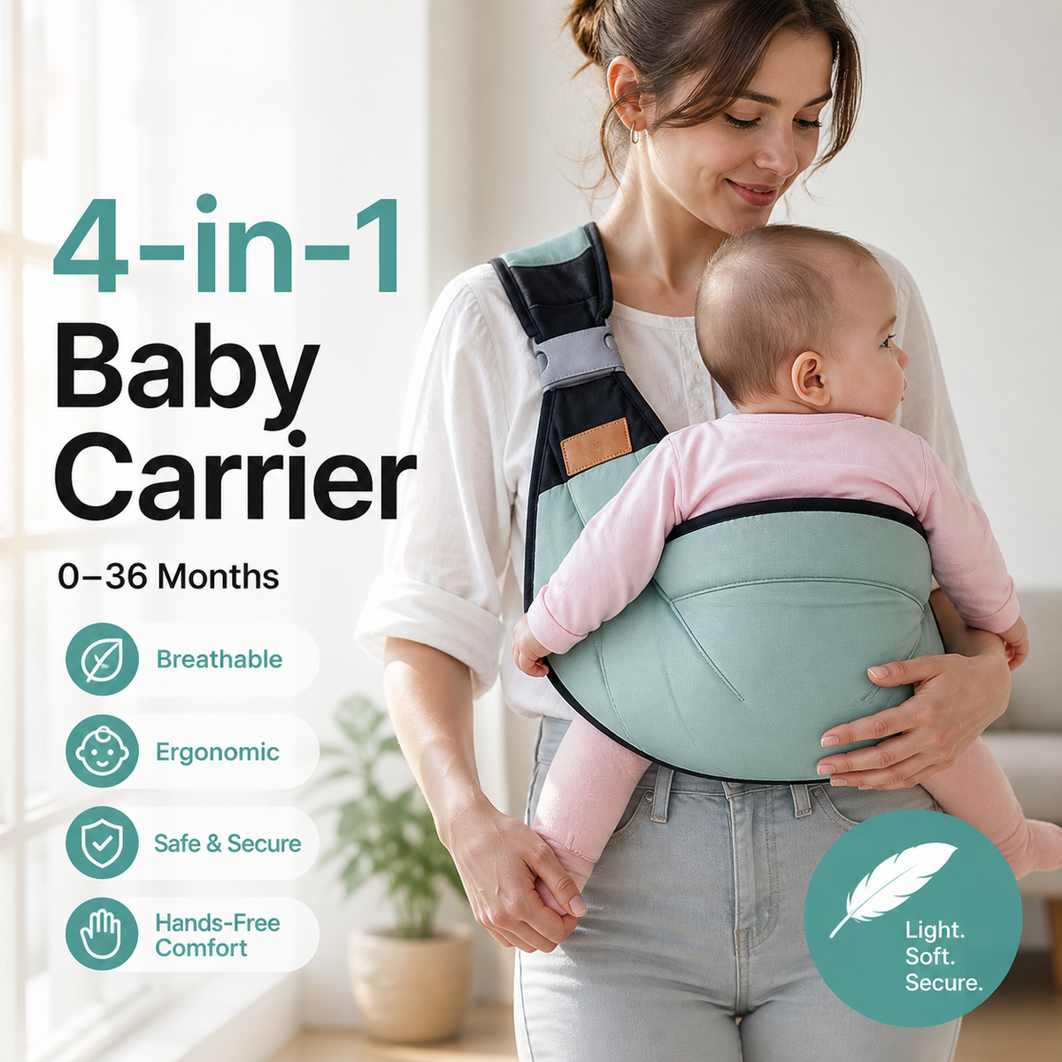 👶 4-in-1 Breathable Baby Carrier – 0–36M | Front & Back Carry | Hands-Free Comfort ✨