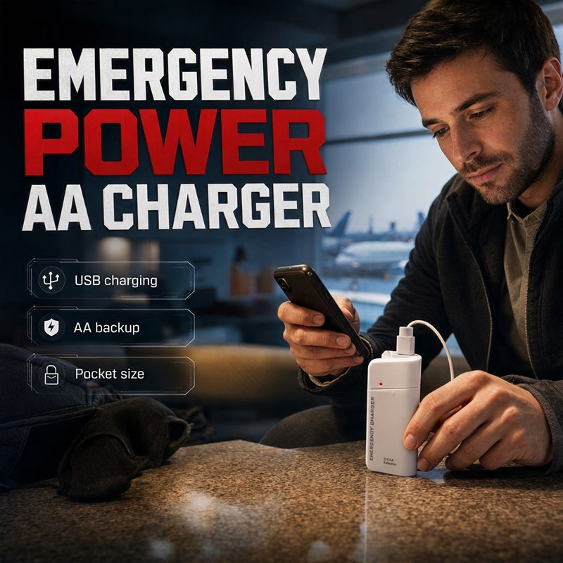 🔋 Portable Emergency Phone Charger – AA Battery Powered Power Bank with LED Flashlight