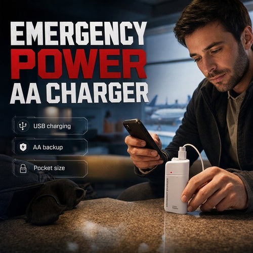 🔋 Portable Emergency Phone Charger – AA Battery Powered Power Bank with LED Flashlight