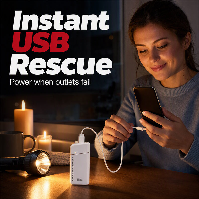🔋 Portable Emergency Phone Charger – AA Battery Powered Power Bank with LED Flashlight