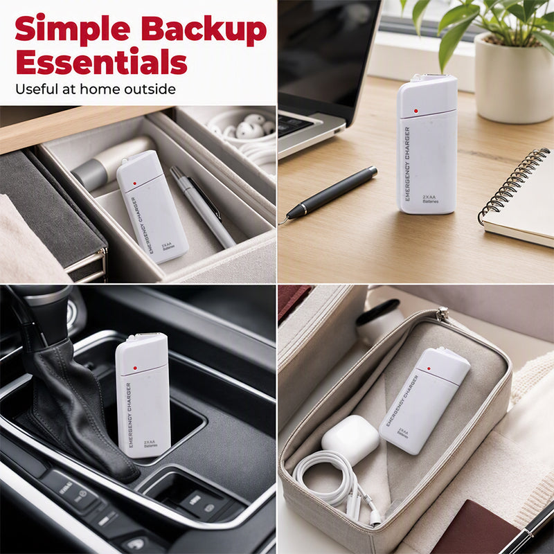 🔋 Portable Emergency Phone Charger – AA Battery Powered Power Bank with LED Flashlight