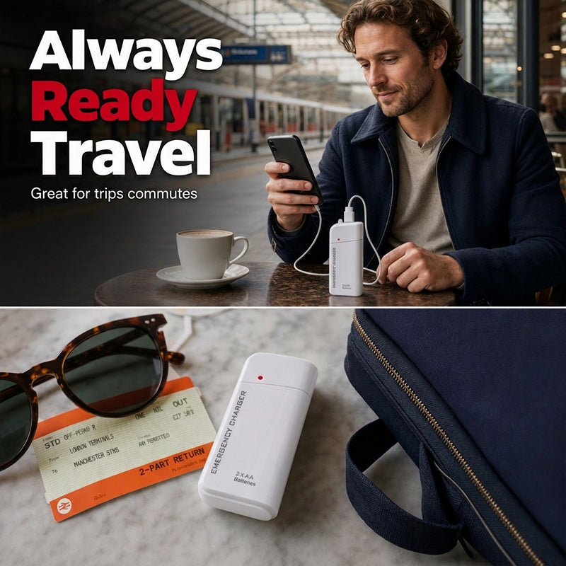 🔋 Portable Emergency Phone Charger – AA Battery Powered Power Bank with LED Flashlight