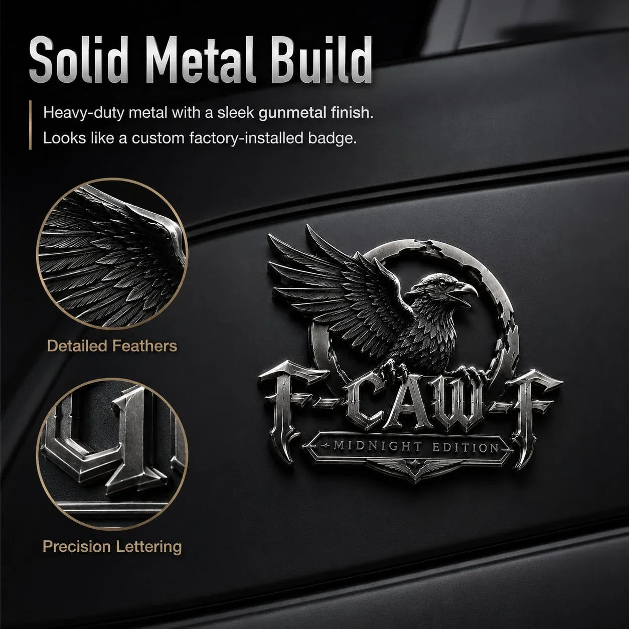 🦅 F-CAW-F Midnight Raven Metal Emblem - Premium Raven Badge For Drivers With Attitude