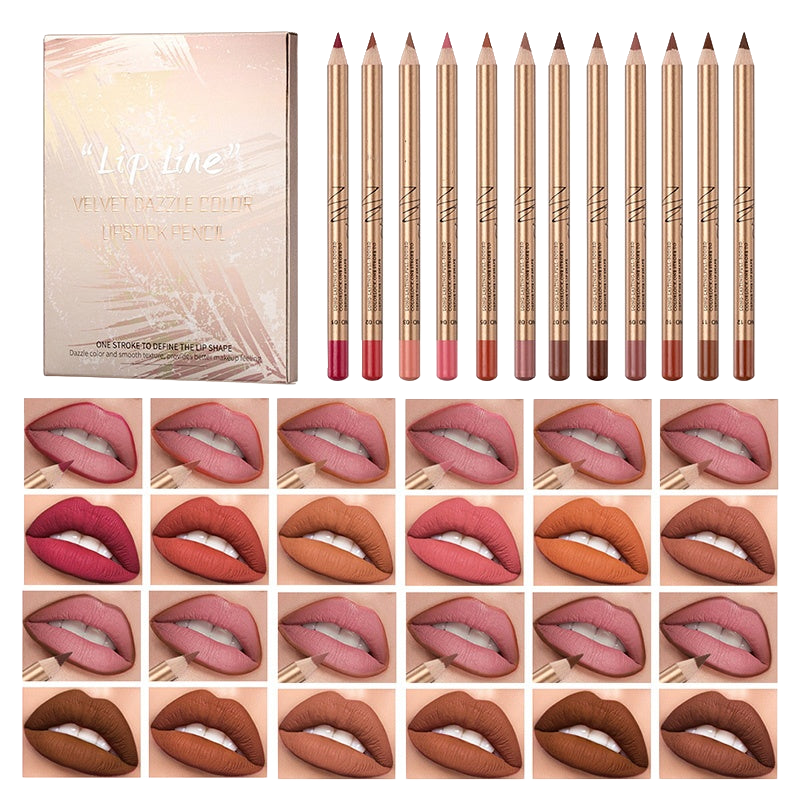 💄12-Color Lip Liner Pencil Set – Smudge-Proof & Long-Lasting