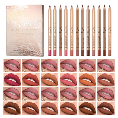 💄12-Color Lip Liner Pencil Set – Smudge-Proof & Long-Lasting