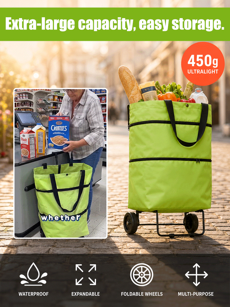 🛒 600D Oxford Fabric Rolling Cart – Expandable, Waterproof & Quiet, Holds Up to 10kg