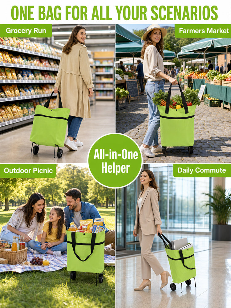 🛒 600D Oxford Fabric Rolling Cart – Expandable, Waterproof & Quiet, Holds Up to 10kg