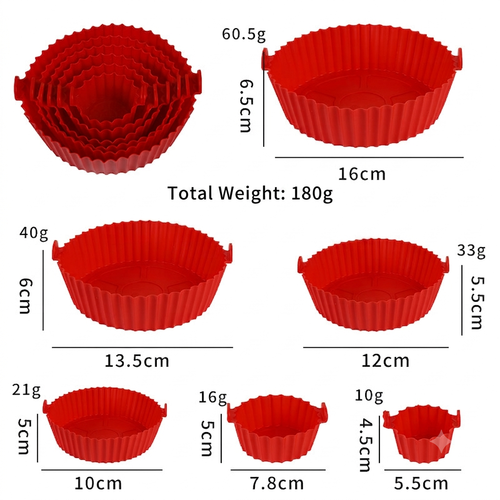 🔥 6-Piece Silicone Air Fryer Baking Tray Set – Non-Stick, Reusable & Easy to Clean
