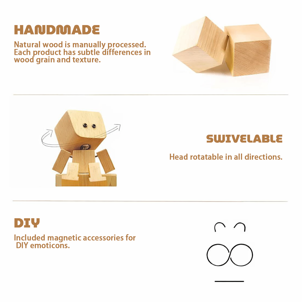 🪵Wooden Decorative Figure | Movable Rocking Design, Interchangeable Faces, Art Tabletop Ornament
