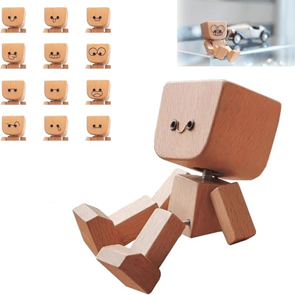 🪵Wooden Decorative Figure | Movable Rocking Design, Interchangeable Faces, Art Tabletop Ornament