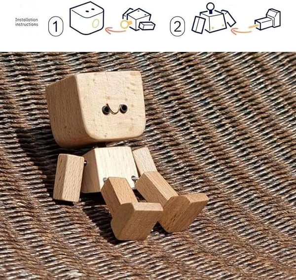 🪵Wooden Decorative Figure | Movable Rocking Design, Interchangeable Faces, Art Tabletop Ornament