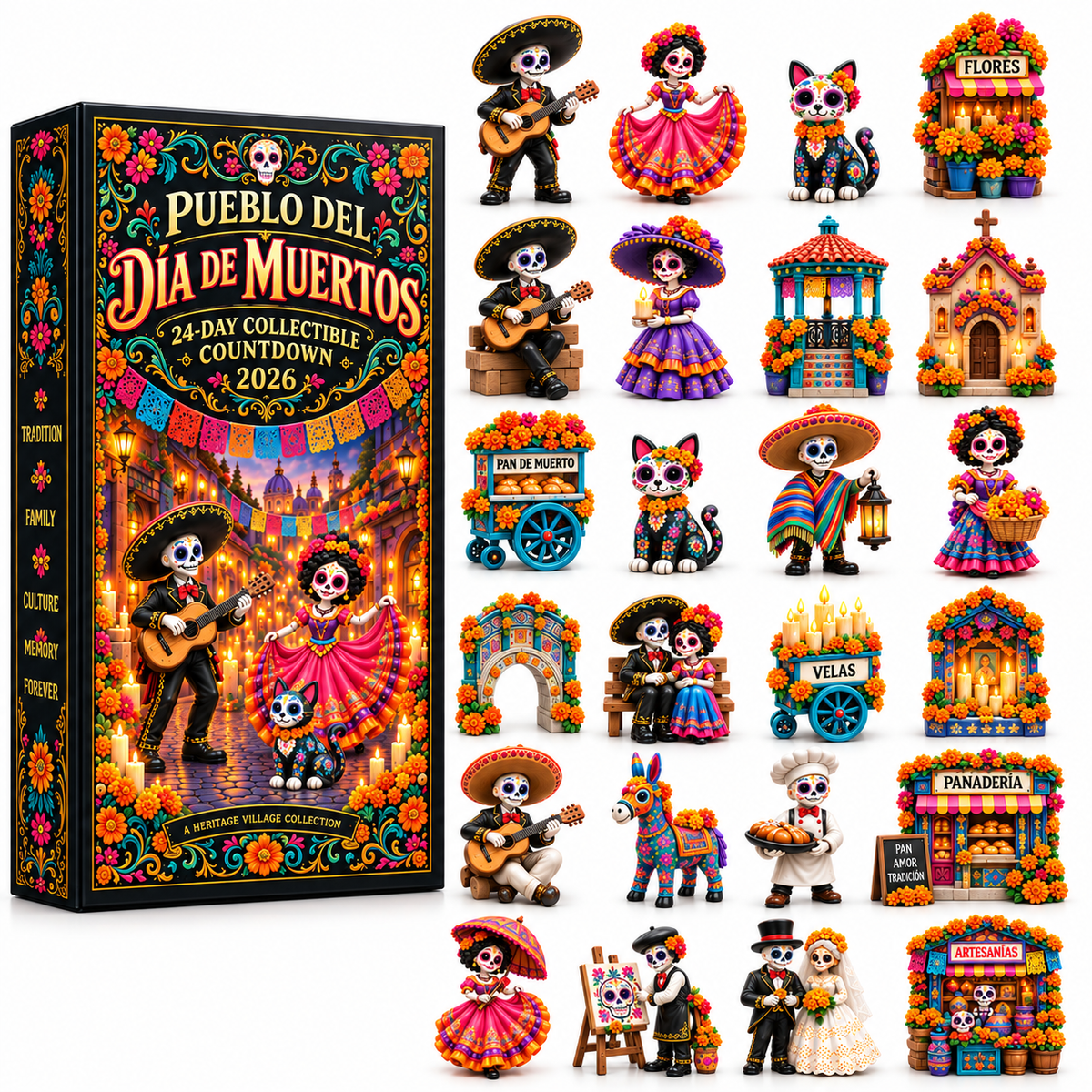 💀 Día de Muertos 2026 Countdown Calendar – 24-Day Day of the Dead Village with 24 Collectible Miniatures