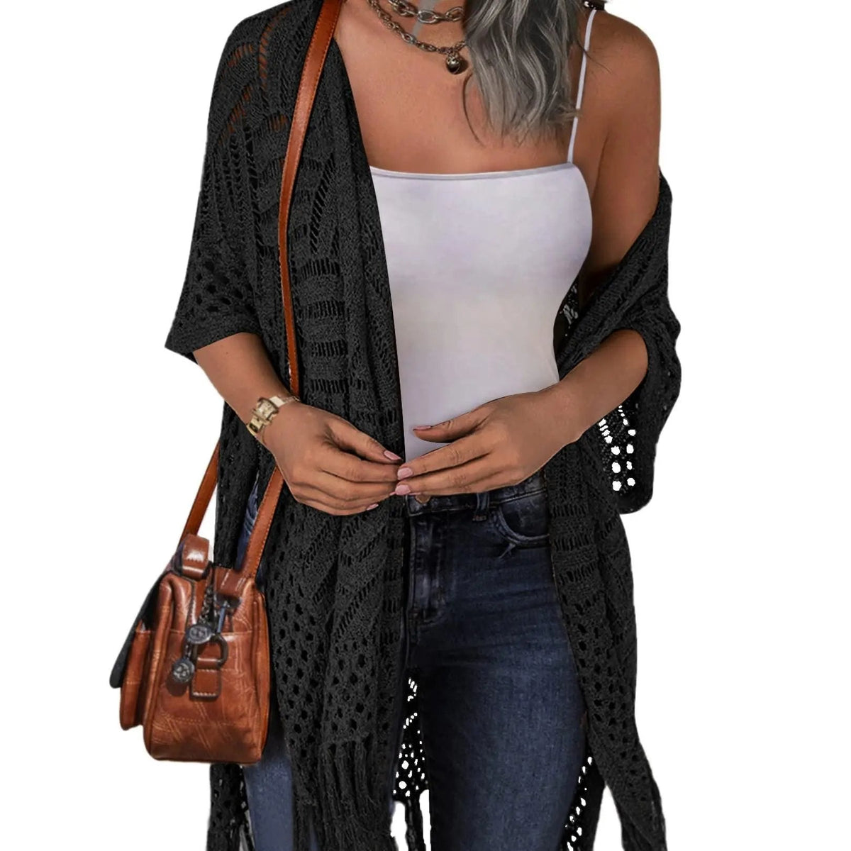 🌸Women’s Oversized Knit Cardigan – Lightweight Crochet Tassel Kimono for Spring & Summer