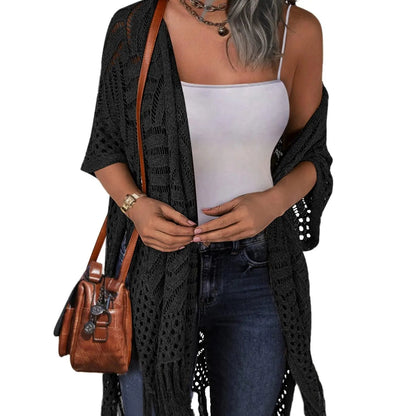 🌸Women’s Oversized Knit Cardigan – Lightweight Crochet Tassel Kimono for Spring & Summer