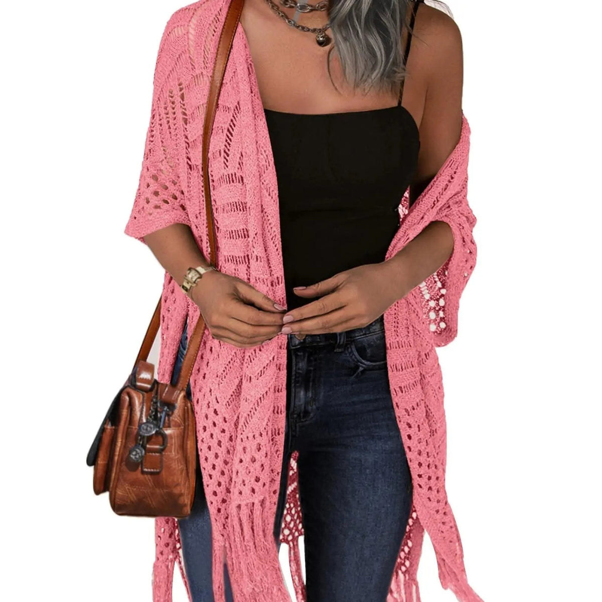 🌸Women’s Oversized Knit Cardigan – Lightweight Crochet Tassel Kimono for Spring & Summer