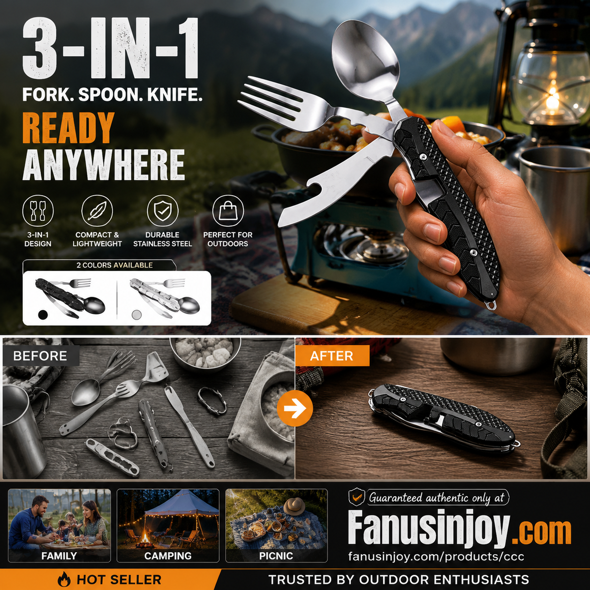 🎉🏕️Must-have for outdoor trips 🍴🥄4-In-1 Outdoor Folding Multifunctional Tableware