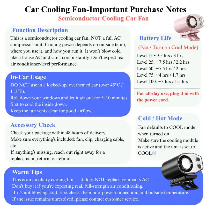 Semiconductor Clip-On Fan - Portable Car & Desk Cooler