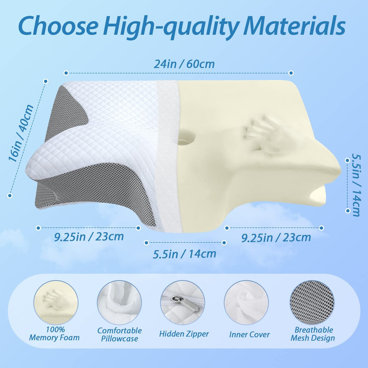 2-in-1 Dual-Contour Memory Foam Neck Pillow – Ergonomic Support for Sleep & Rest