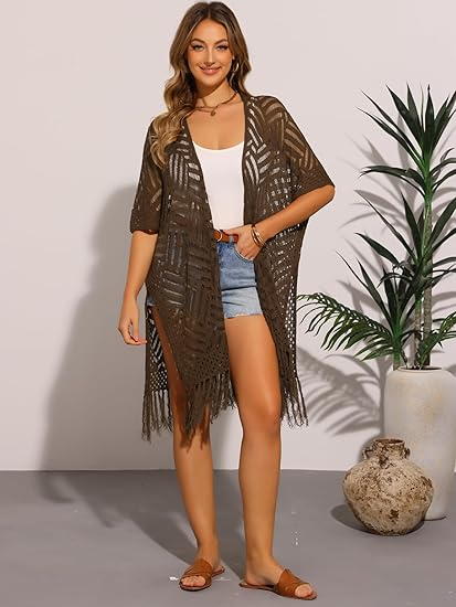 🌸Women’s Oversized Knit Cardigan – Lightweight Crochet Tassel Kimono for Spring & Summer