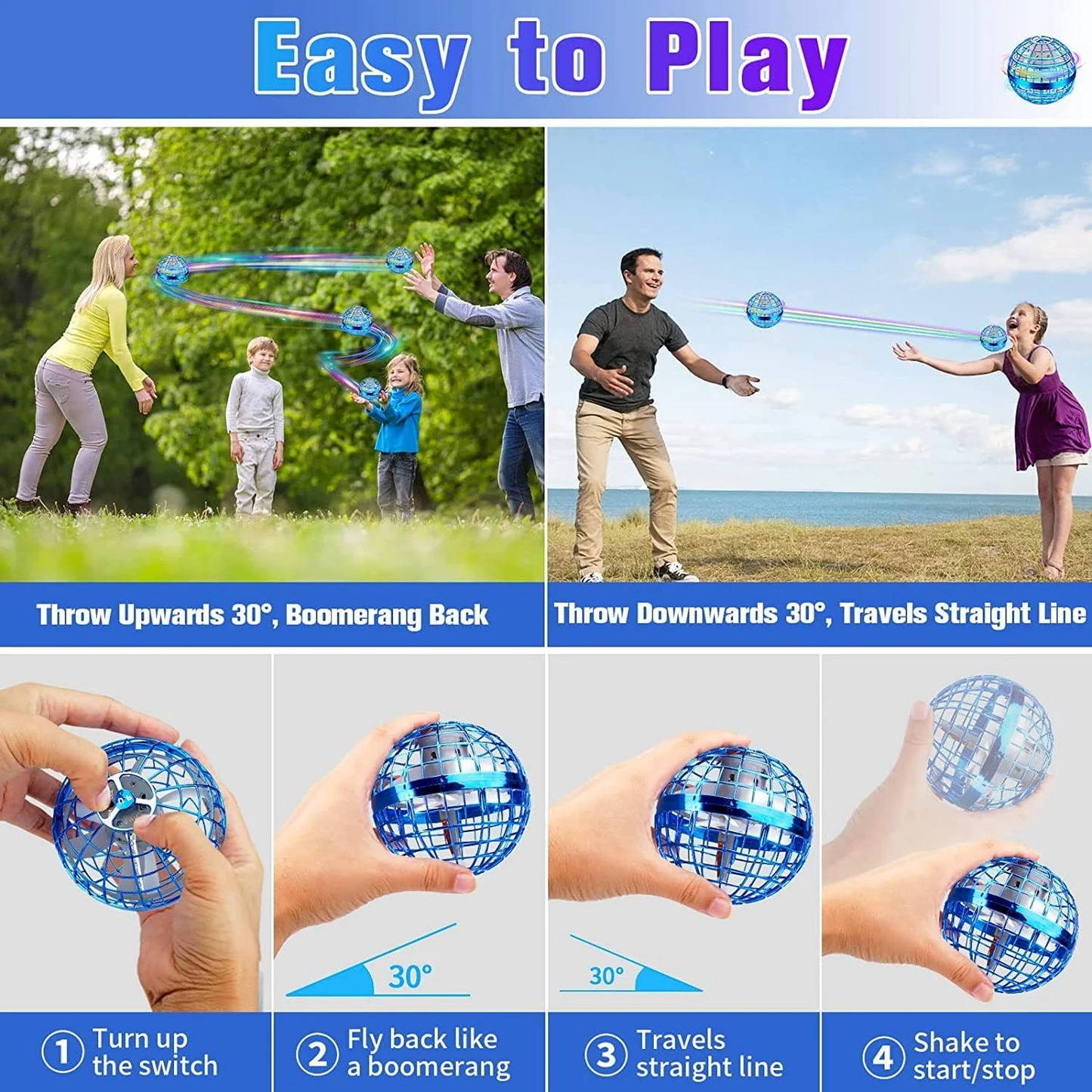 LED Flying Orb Ball Toy – Hand-Controlled 360° Hovering Spinner for Kids & Adults