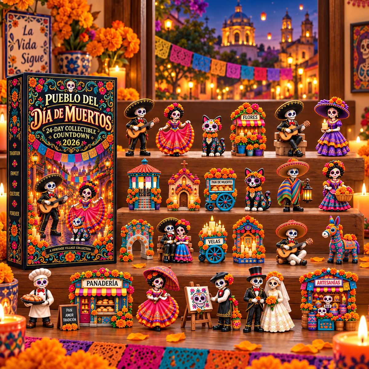 💀 Día de Muertos 2026 Countdown Calendar – 24-Day Day of the Dead Village with 24 Collectible Miniatures