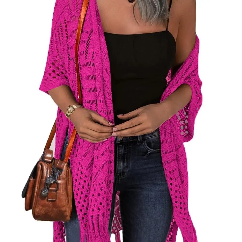 🌸Women’s Oversized Knit Cardigan – Lightweight Crochet Tassel Kimono for Spring & Summer