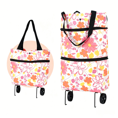 🛒 600D Oxford Fabric Rolling Cart – Expandable, Waterproof & Quiet, Holds Up to 10kg