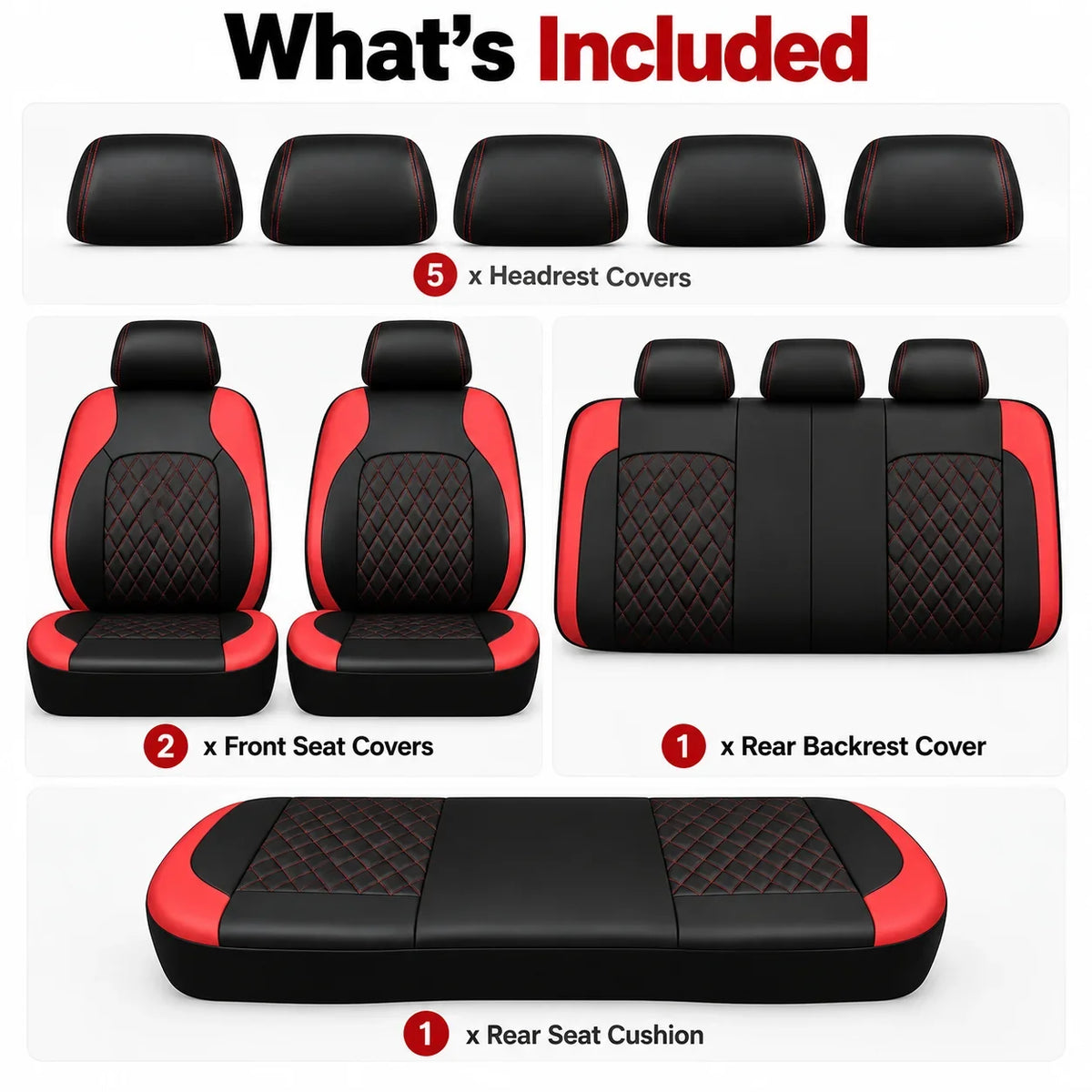 9-Piece Universal Fit Leather Car Seat Cover Set