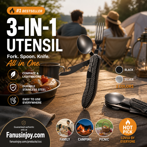 🎉🏕️Must-have for outdoor trips 🍴🥄4-In-1 Outdoor Folding Multifunctional Tableware