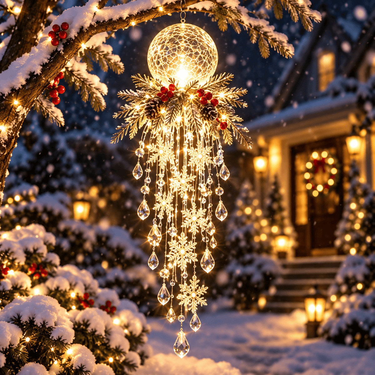 ❄️🎅Crystal Cascade Christmas Snowflake LED Hanging Light