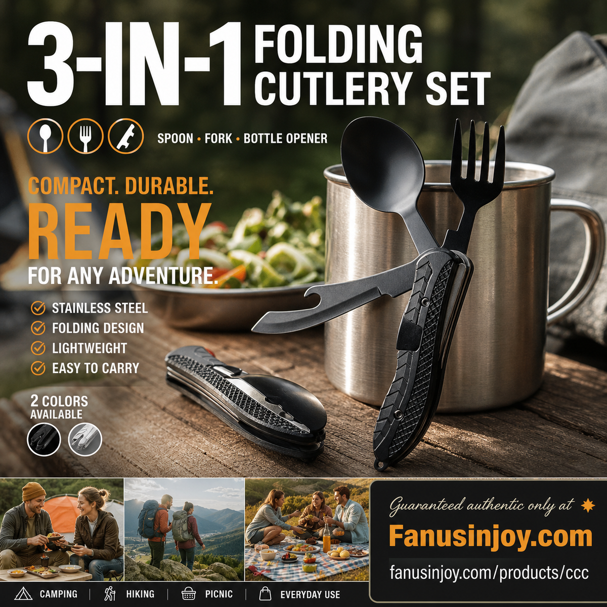 🎉🏕️Must-have for outdoor trips 🍴🥄4-In-1 Outdoor Folding Multifunctional Tableware