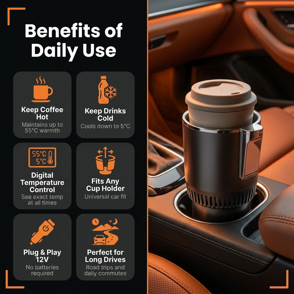 🚗🥤 Smart Car Cup Warmer & Cooler – 12V Heated & Cooling Cup Holder