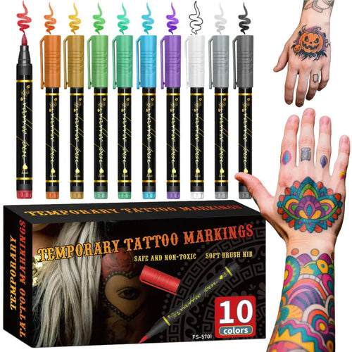 🌈🎨10-Color Temporary Tattoo Markers Set