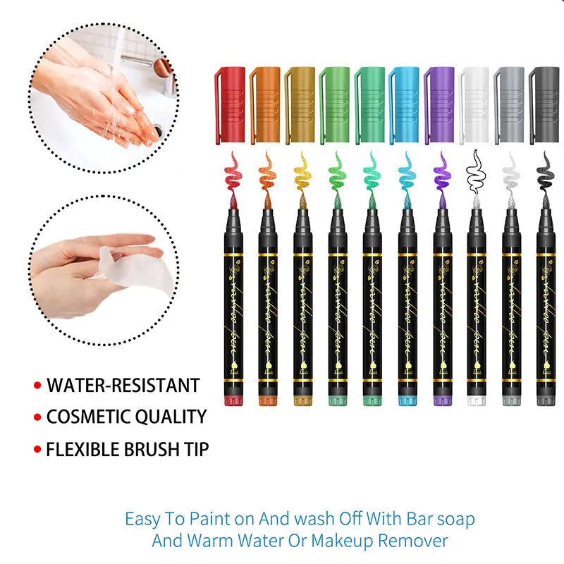 🌈🎨10-Color Temporary Tattoo Markers Set