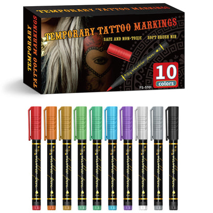 🌈🎨10-Color Temporary Tattoo Markers Set