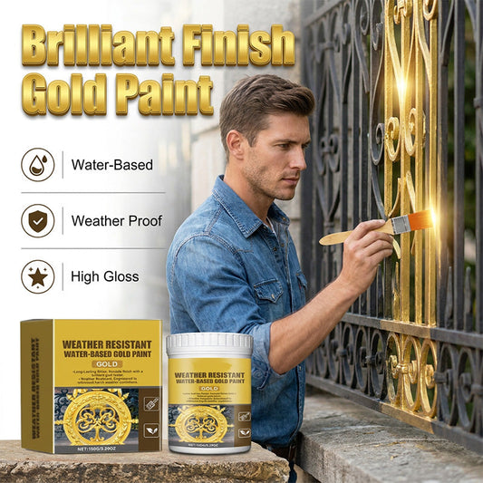 🥳2026 HOT SALE🏠✨Weather Resistant Gold Paint – Water‑based, brilliant shine. 🖌️💛