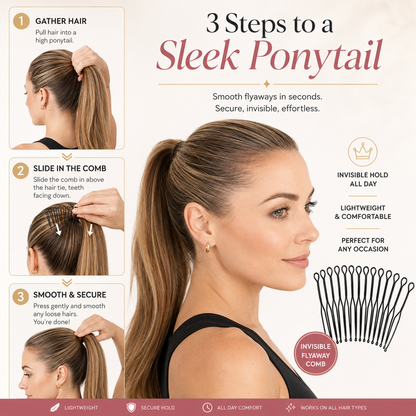 Tame Flyaways Invisible Hair Finishing Comb | Secure No-Pull Hold for Ponytails