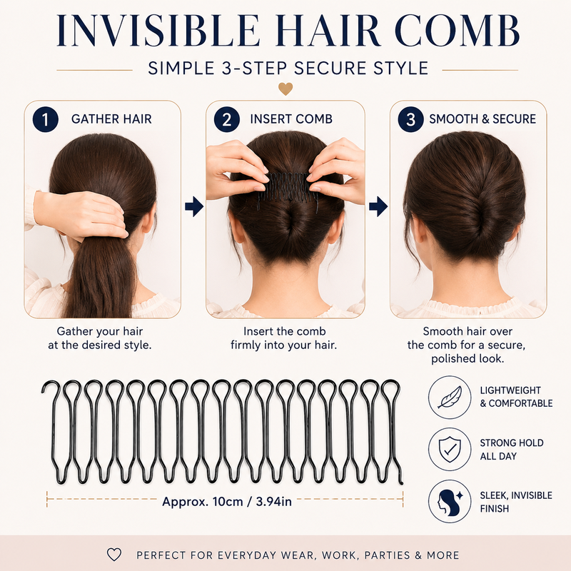 Tame Flyaways Invisible Hair Finishing Comb | Secure No-Pull Hold for Ponytails