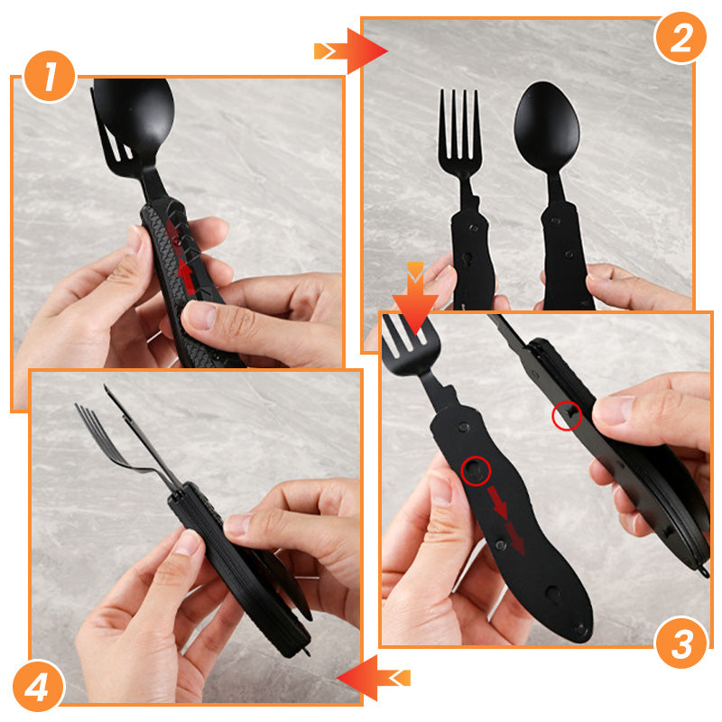 🎉🏕️Must-have for outdoor trips 🍴🥄4-In-1 Outdoor Folding Multifunctional Tableware