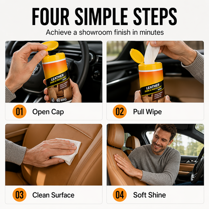 3-in-1 Leather Car Wipes – Clean & UV Protection Formula