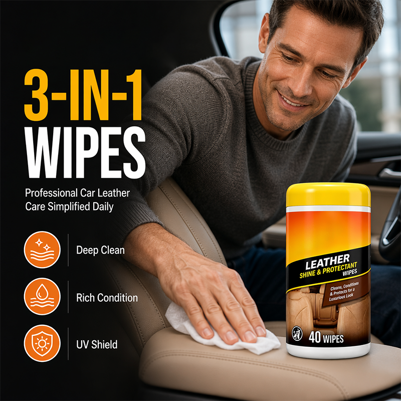 3-in-1 Leather Car Wipes – Clean & UV Protection Formula