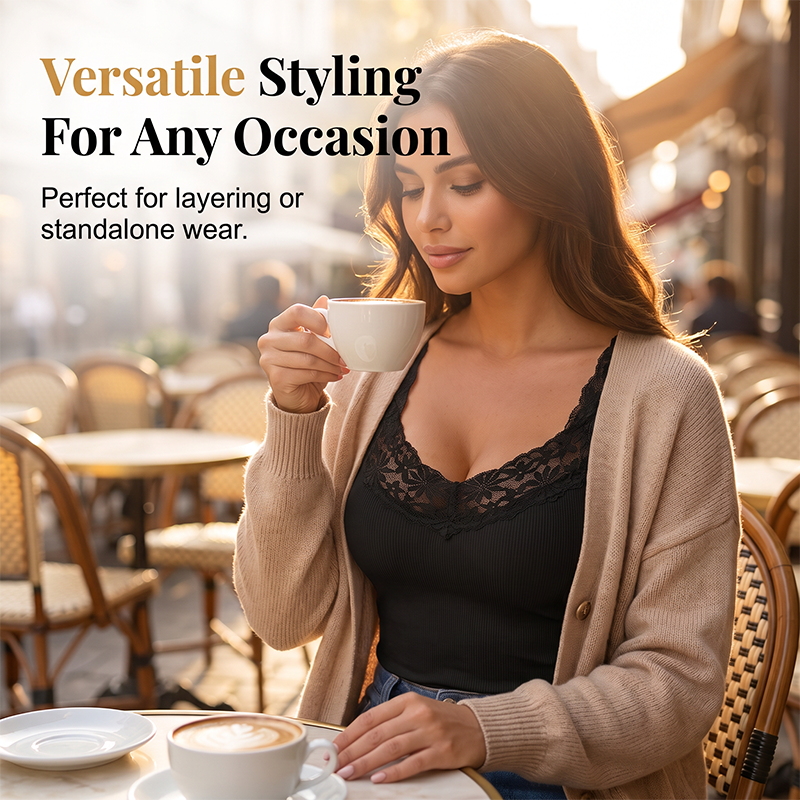 🍂 Women’s Plus Size Lace Slim-Fit Camisole – Elegant Sleeveless Top