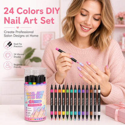 💅 24 Colors Dual Ended Nail Art Pens Set