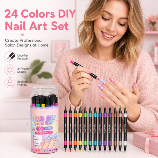 💅 24 Colors Dual Ended Nail Art Pens Set